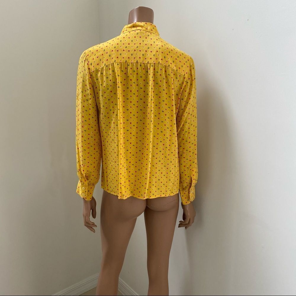 Celine Paris Vintage Yellow Silk Floral Blouse M - Picture 6 of 11